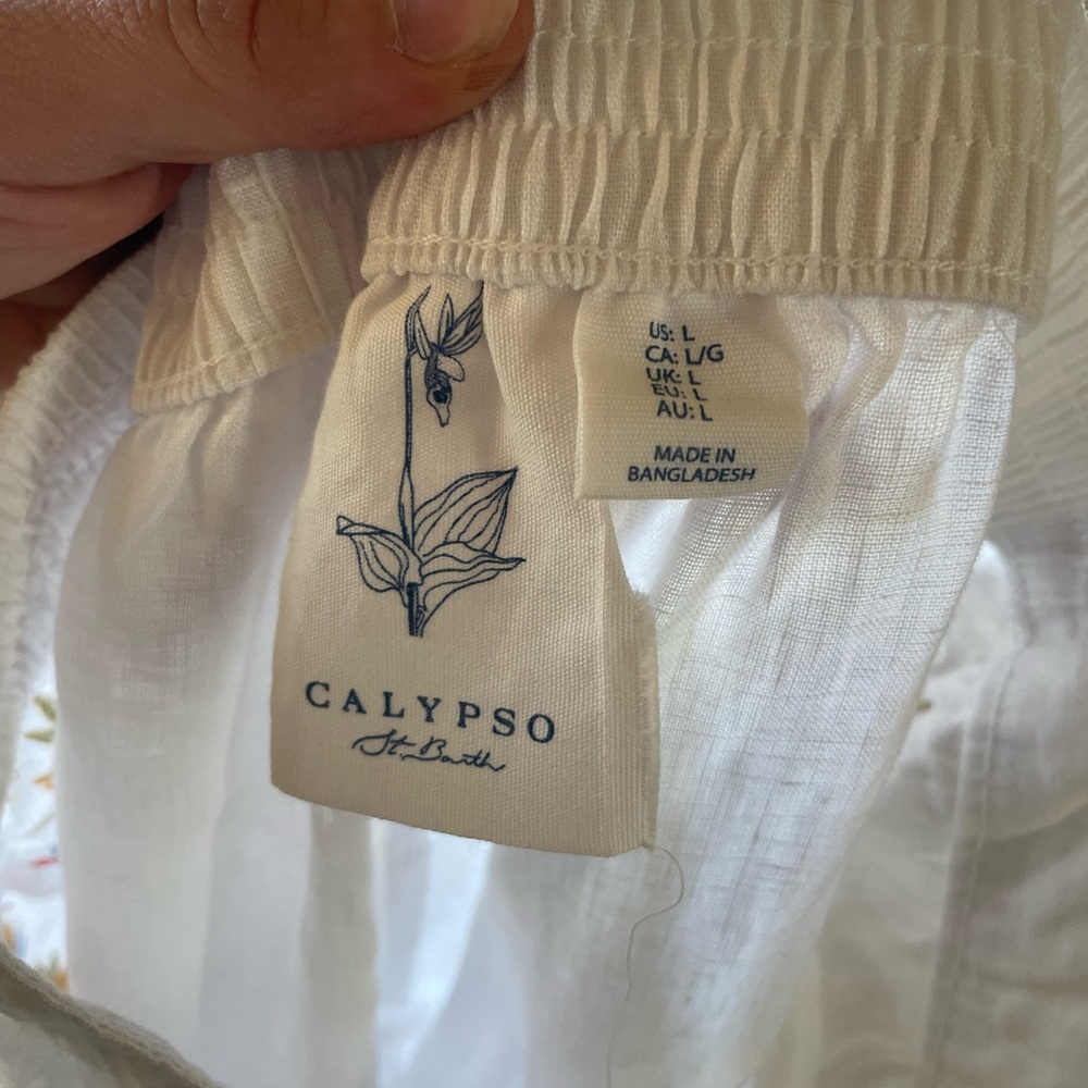 Calypso St. Barth embroidered white 100% linen pants - Picture 5 of 11